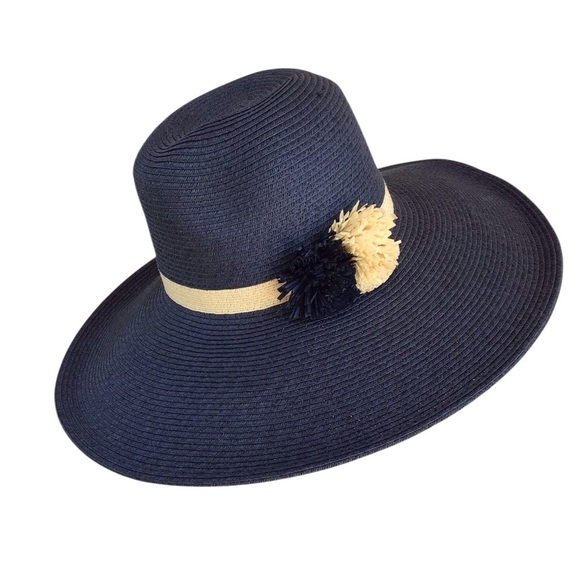 Tommy Bahama Island Navy Pom Pom Wide Brim Hat NEW